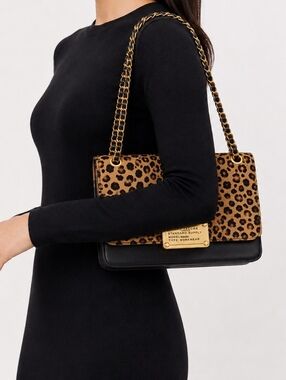 NWT MARC JACOBS Y2K Plaza Leopard Haircalf Chain Shoulder Crossbody Bag Black